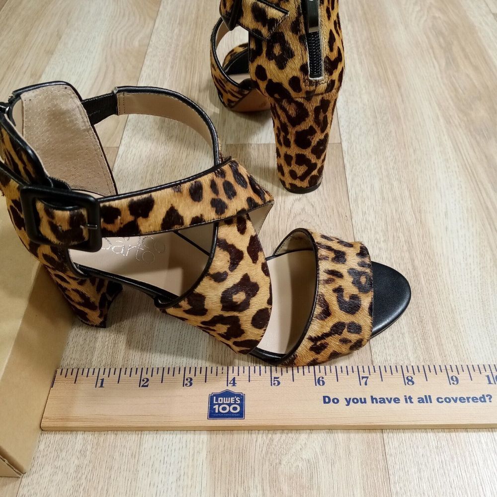 Franco Sarto Leopard Print Block Heel Sandals - Black Buckle - Picture 6 of 8